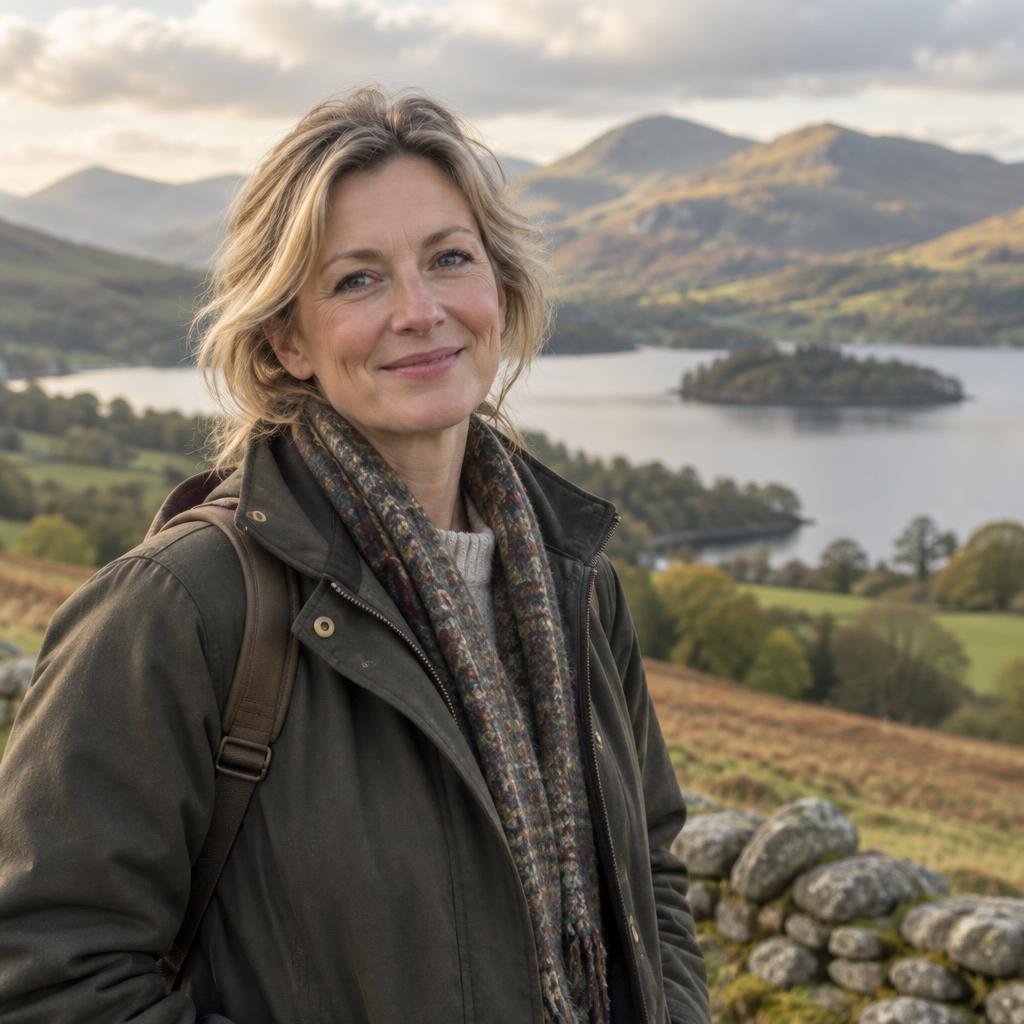 Jemima, your Lake District host, with Derwentwater and the fells behind her