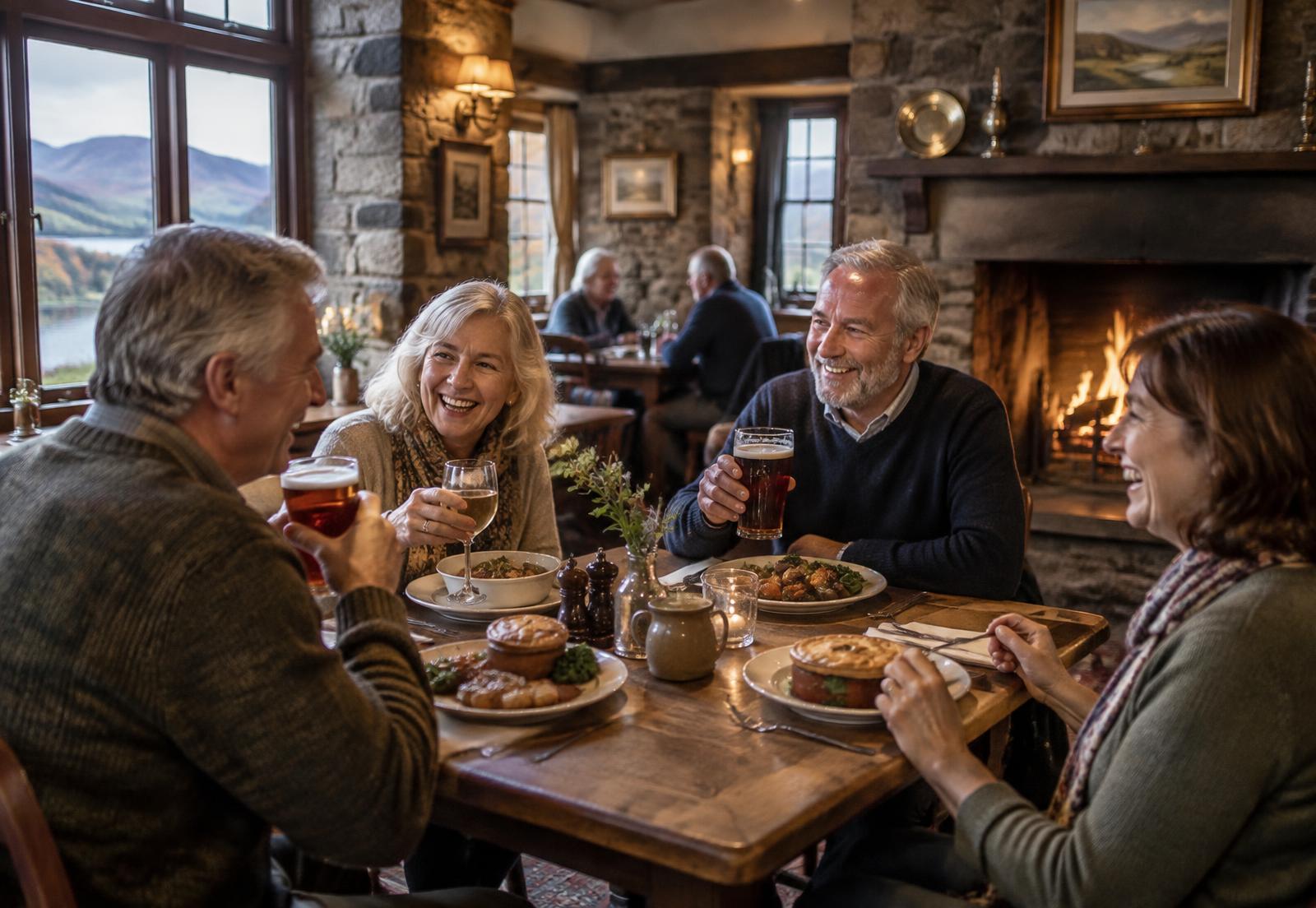 Small group enjoying lunch together in a traditional Lake District pub